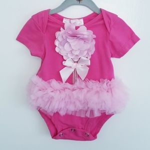 Popatu Baby Girl's Pink Flower Bow Bodysuit Size 3-6 Months